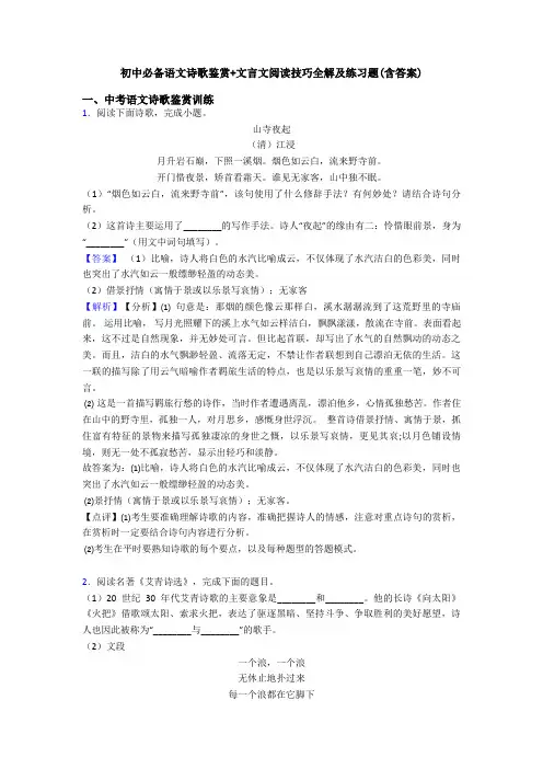 初中必备语文诗歌鉴赏+文言文阅读技巧全解及练习题(含答案)