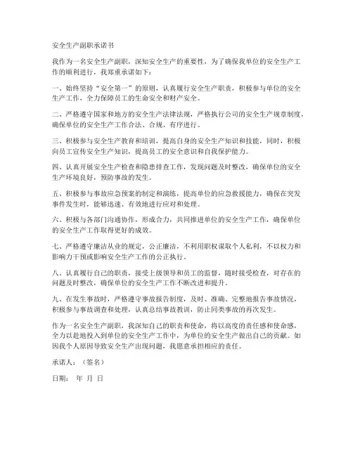 安全生产副职承诺书