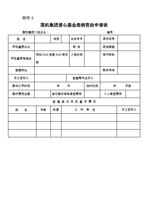 爱心基金患病资助申请表