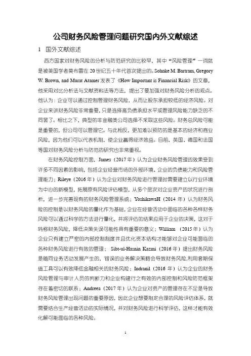 《公司财务风险管理问题研究国内外文献综述3000字》