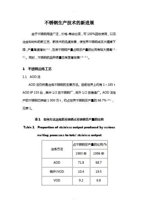 不锈钢生产技术的新进展