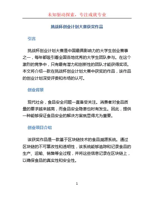 挑战杯创业计划大赛获奖作品