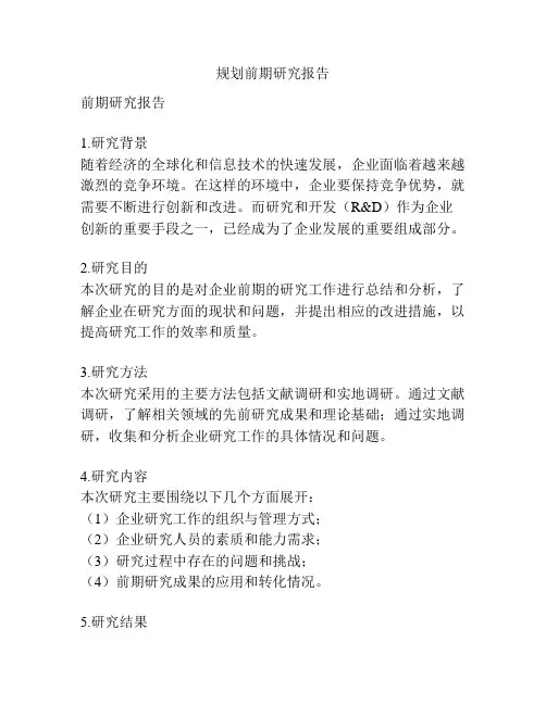 规划前期研究报告