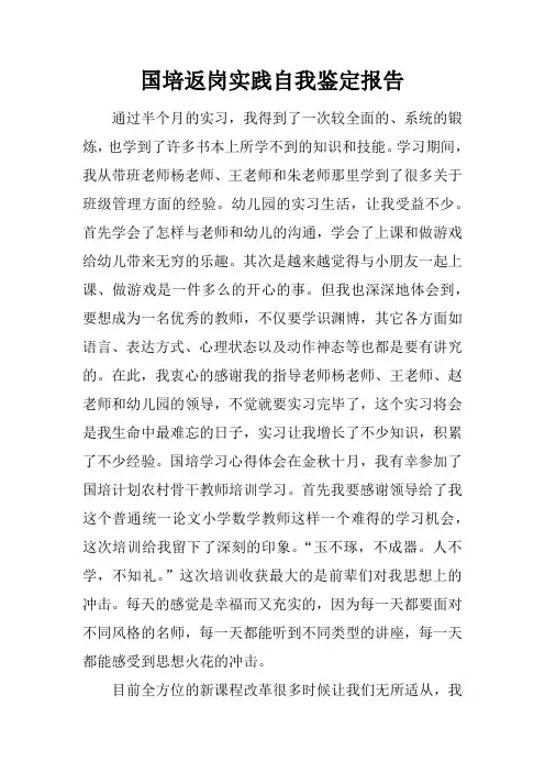 国培返岗实践自我鉴定报告