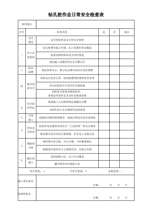 4钻孔桩工序日常检查表