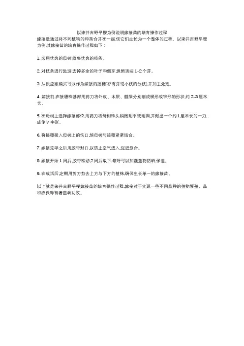 以染井吉野早樱为例说明嫁接苗的培育操作过程