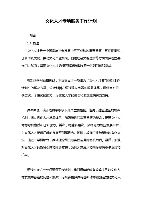 文化人才专项服务工作计划