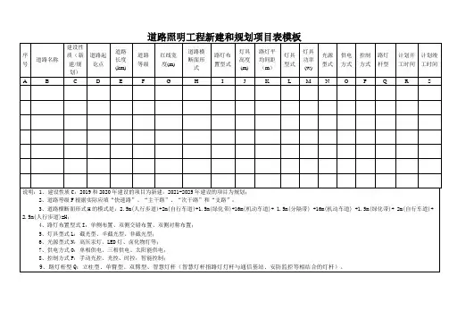 道路照明工程新建和规划项目表模板