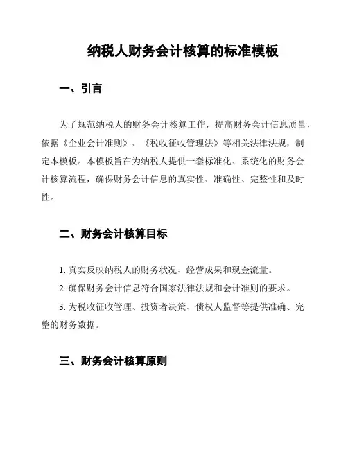 纳税人财务会计核算的标准模板