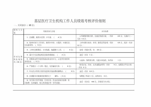基层医疗卫生机构工作人员绩效考核评价细则