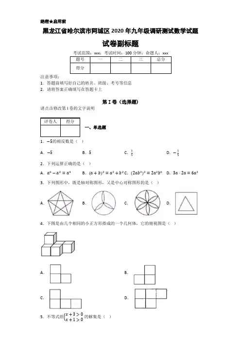 黑龙江省哈尔滨市阿城区2020年数学中考名师预测仿真模拟联考试卷(含答案)