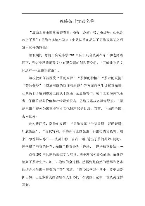 恩施茶叶实践名称