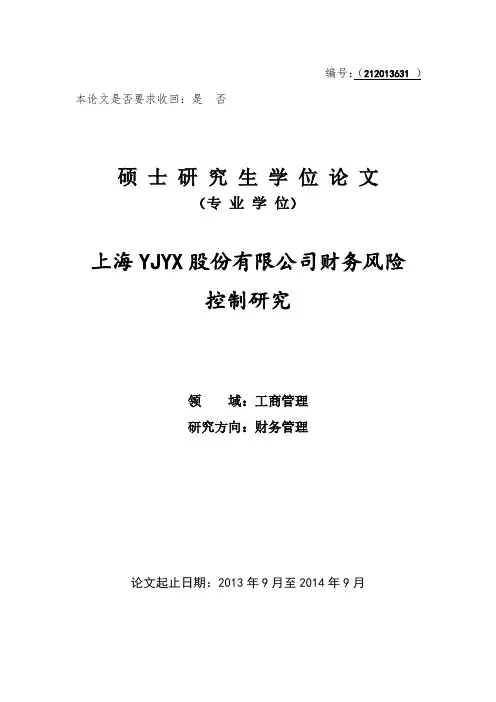 上海 YJYX股份有限公司财务风险控制研究