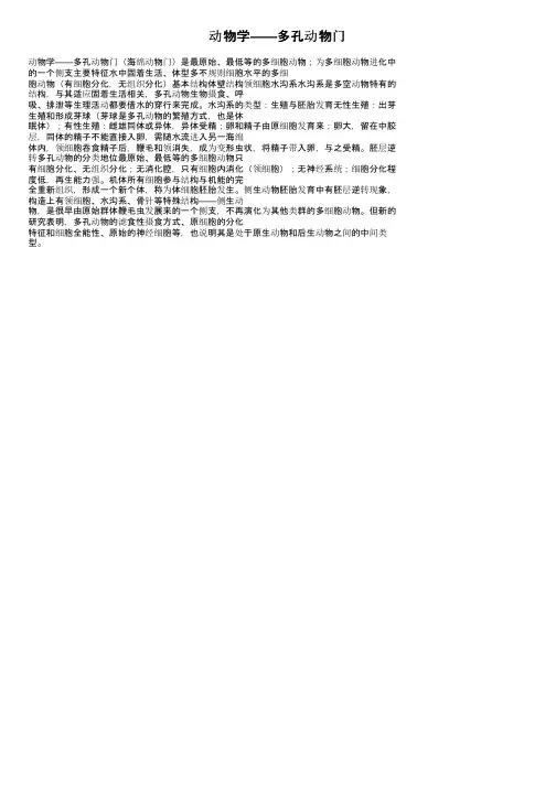 动物学——多孔动物门