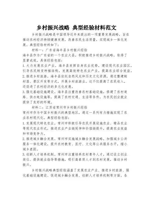 乡村振兴战略 典型经验材料范文