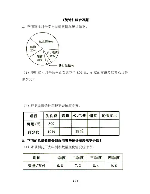 人教版六年级上册《统计》综合习题