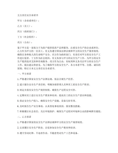 五方责任安全承诺书