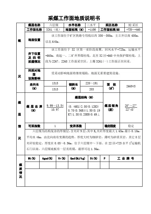 3261(一)综采工作面地质说明书