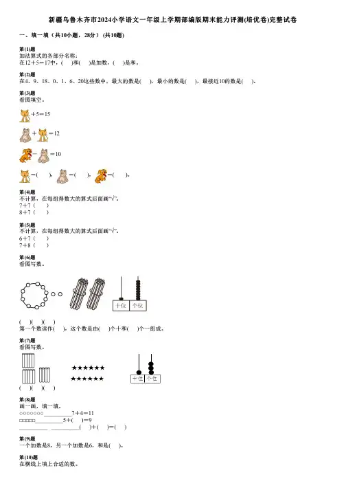 新疆乌鲁木齐市2024小学数学一年级上学期部编版期末能力评测(培优卷)完整试卷