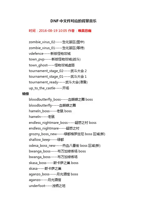 DNF中文件对应的背景音乐