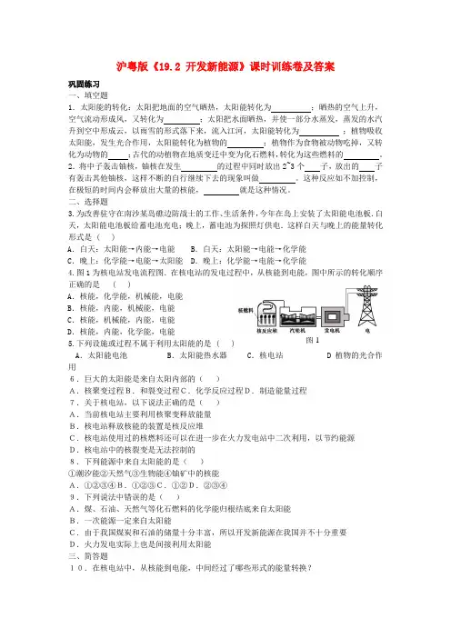 九年级物理下册《开发新能源》同步练习1 沪粤版