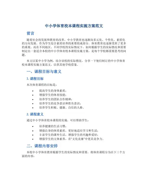 中小学体育校本课程实施方案范文