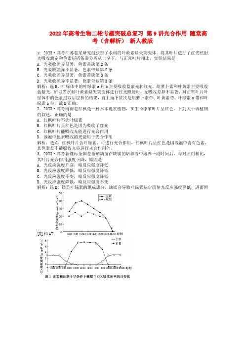 2022年高考生物二轮专题突破总复习 第9讲光合作用随堂高考（含解析） 新人教版