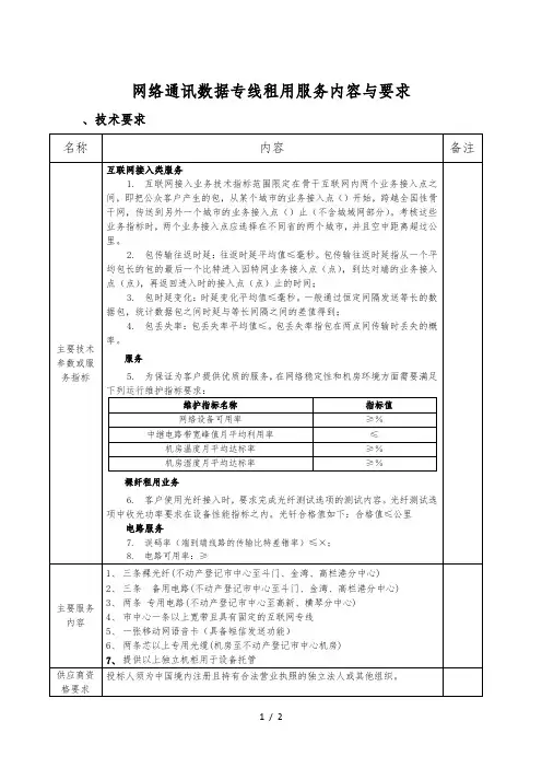 网络通讯数据专线租用服务内容与要求