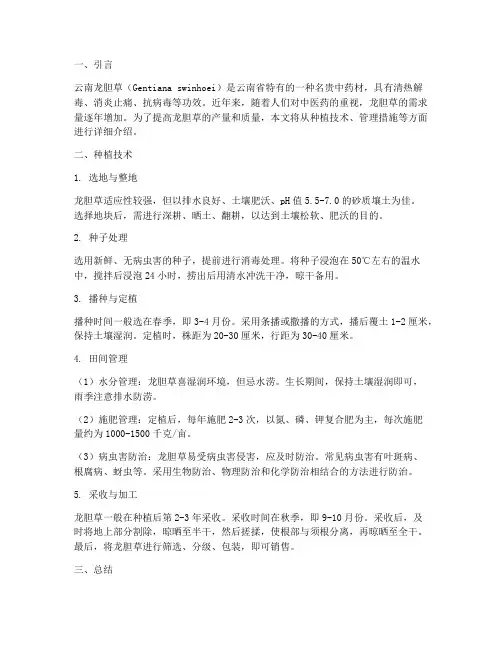 云南龙胆草种植管理技术