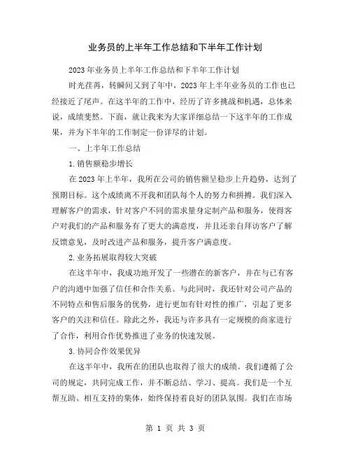 业务员的上半年工作总结和下半年工作计划