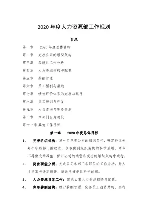 2020年度人力资源部工作规划(各个模块都有)