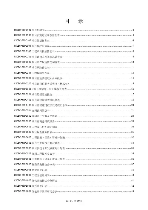 中国建筑公司项目管理表格