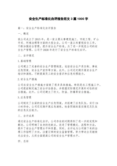 安全生产标准化自评报告范文3篇
