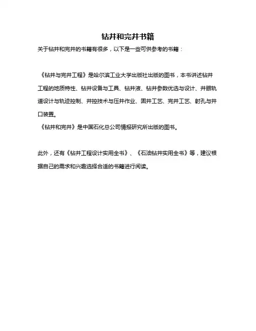 钻井和完井书籍