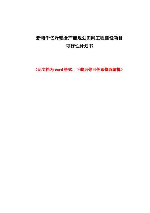 新增千亿斤粮食产能规划田间工程建设项目可行性研究报告