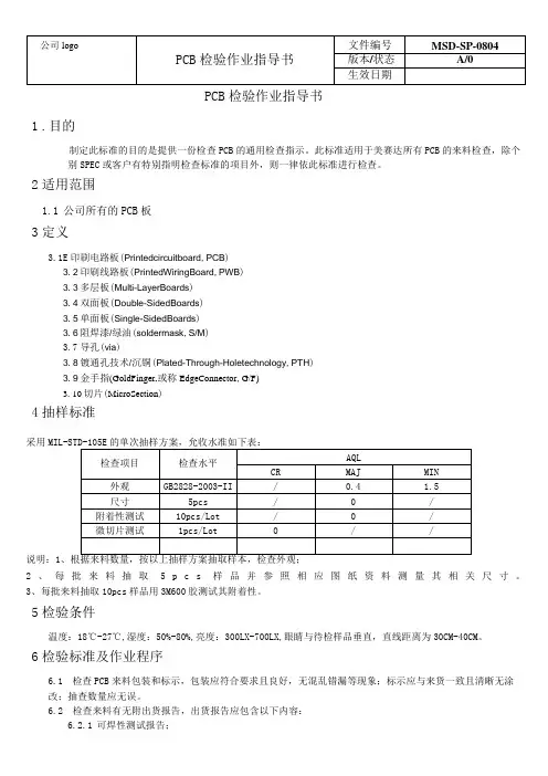 电路板 检验作业指导书
