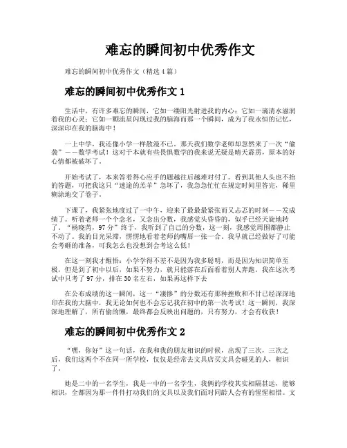 难忘的瞬间初中优秀作文