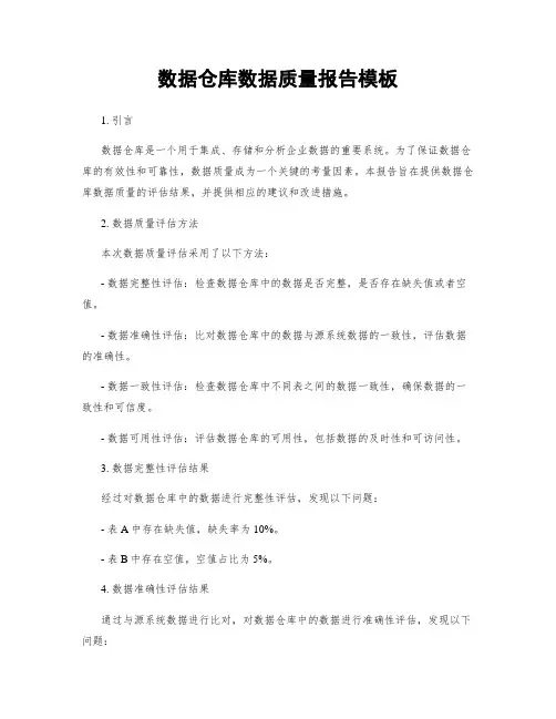 数据仓库数据质量报告模板