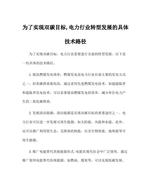 为了实现双碳目标,电力行业转型发展的具体技术路径