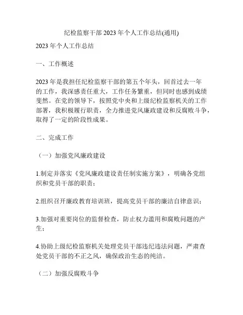 纪检监察干部2023年个人工作总结(通用)