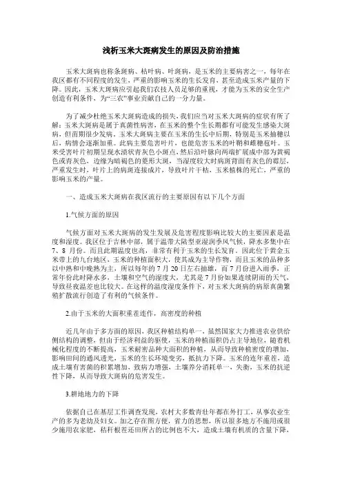 浅析玉米大斑病发生的原因及防治措施