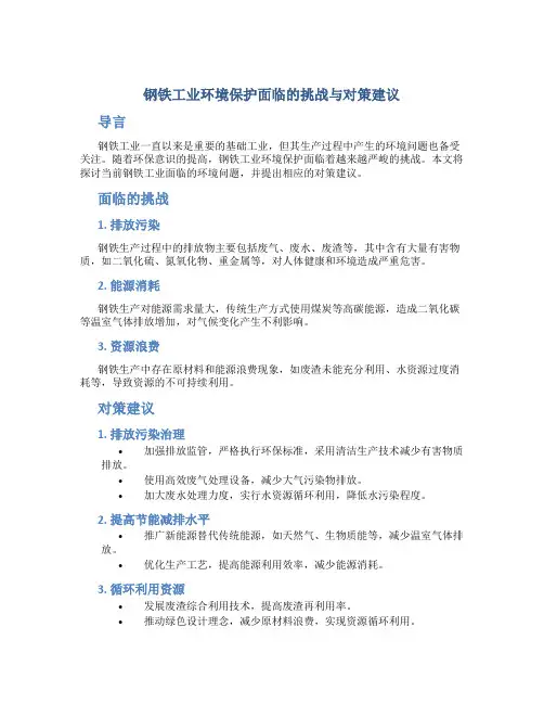 钢铁工业环境保护面临的挑战与对策建议