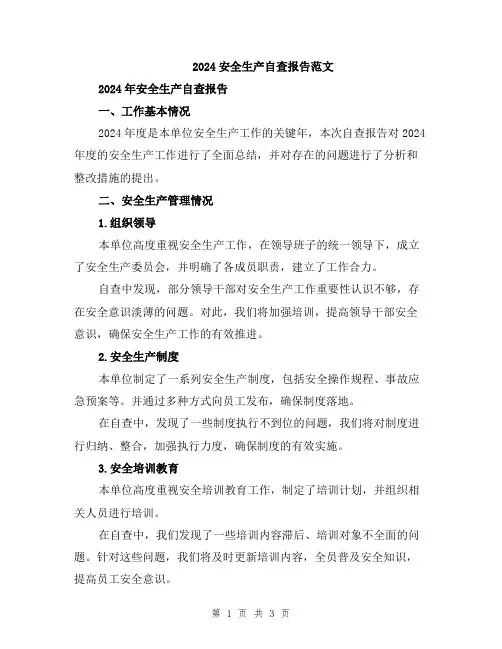 2024安全生产自查报告范文
