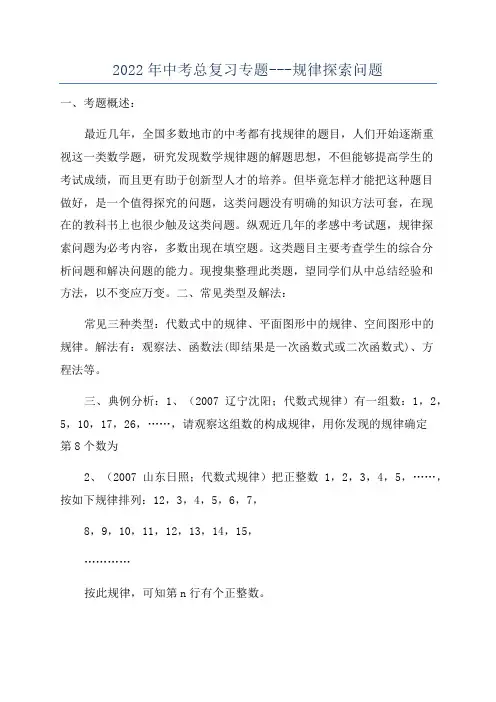 2022年中考总复习专题---规律探索问题
