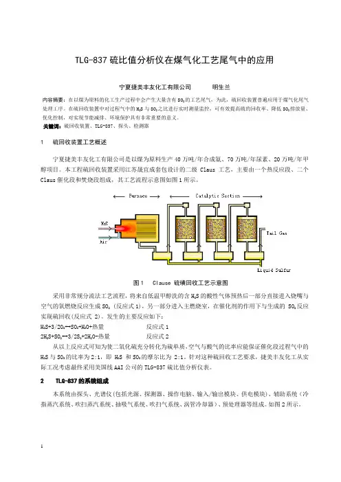 最新 TLG-837硫比值分析仪在煤气化工艺尾气中的应用