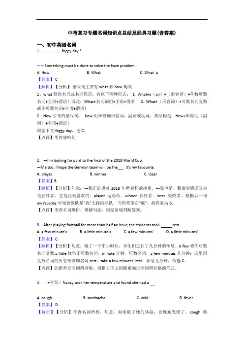 中考复习专题名词知识点总结及经典习题(含答案)