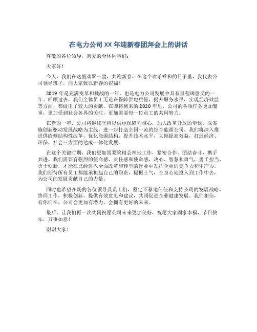 在电力公司XX年迎新春团拜会上的讲话