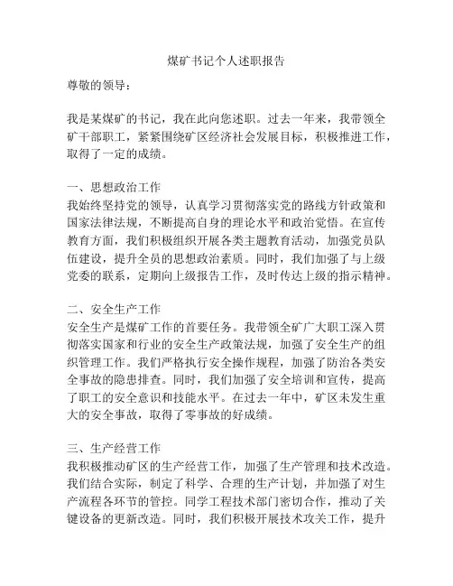 煤矿书记个人述职报告