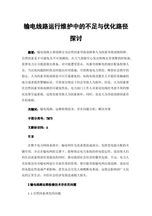 输电线路运行维护中的不足与优化路径探讨