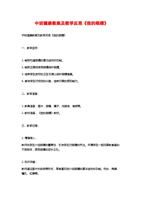 中班健康教案及教学反思《我的眼睛》
